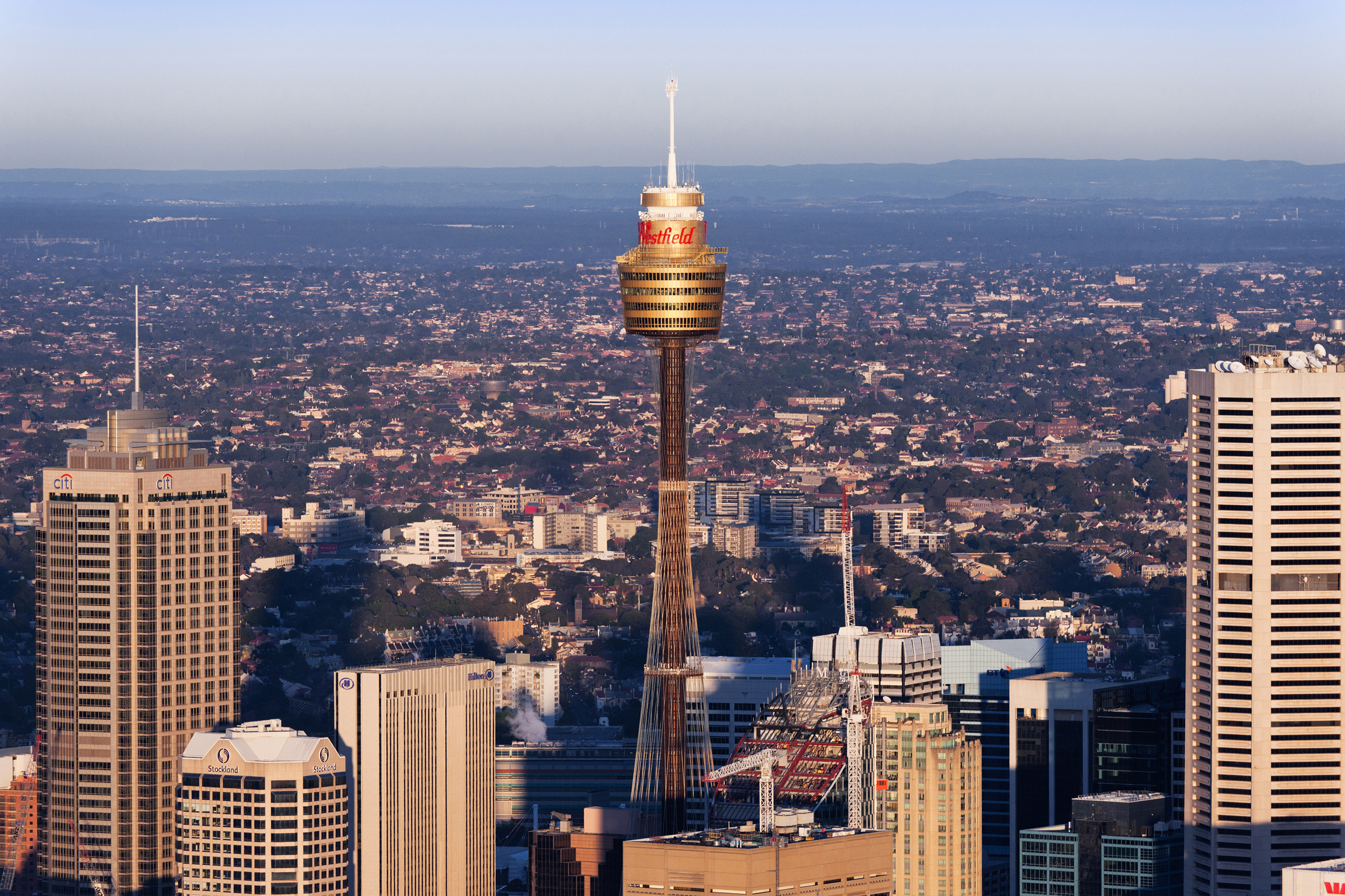 Aerial view of Sydney Tower Eye among the city centre skyscrapers